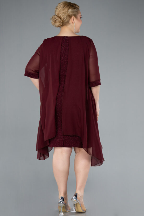 Kısa Kol Üstü Şifon Midi Simli Büyük Beden Abiye ABK39967 - Görsel 2