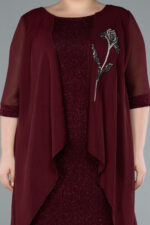 Kısa Kol Üstü Şifon Midi Simli Büyük Beden Abiye ABK39967 - Görsel 3