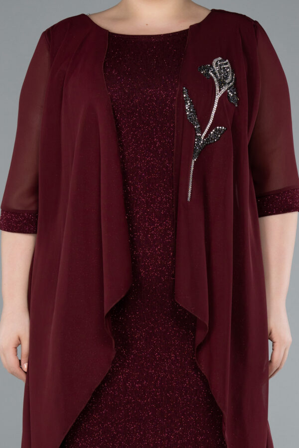 Kısa Kol Üstü Şifon Midi Simli Büyük Beden Abiye ABK39967 - Görsel 3