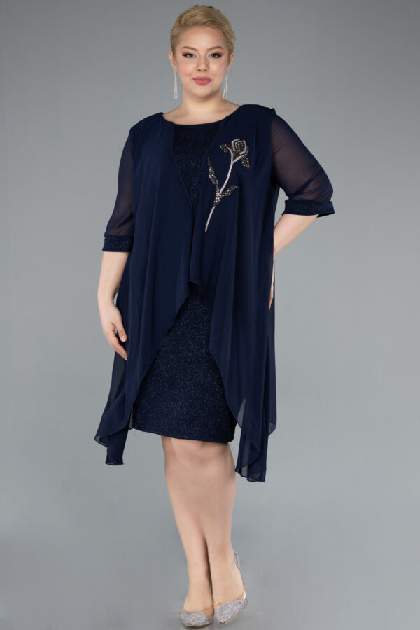 Kısa Kol Üstü Şifon Midi Simli Büyük Beden Abiye ABK39967 - Görsel 5