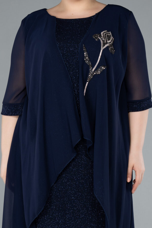 Kısa Kol Üstü Şifon Midi Simli Büyük Beden Abiye ABK39967 - Görsel 7