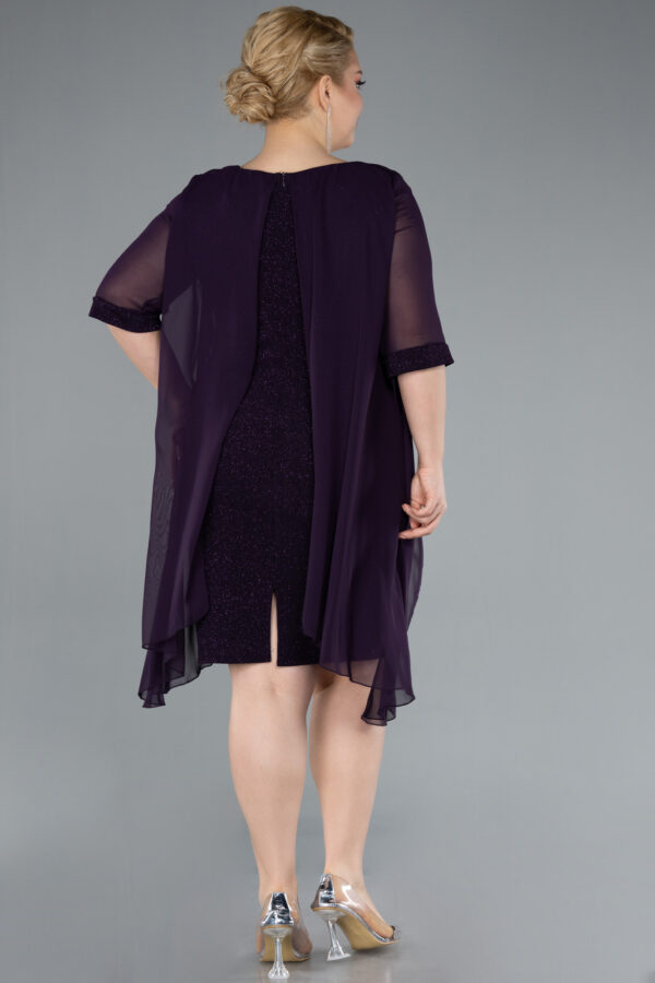 Kısa Kol Üstü Şifon Midi Simli Büyük Beden Abiye ABK39967 - Görsel 10