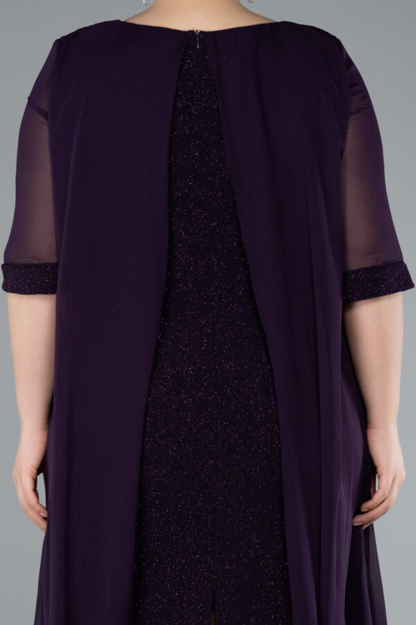 Kısa Kol Üstü Şifon Midi Simli Büyük Beden Abiye ABK39967 - Görsel 12