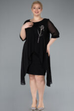 Kısa Kol Üstü Şifon Midi Simli Büyük Beden Abiye ABK39967 - Görsel 13