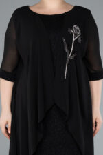 Kısa Kol Üstü Şifon Midi Simli Büyük Beden Abiye ABK39967 - Görsel 15