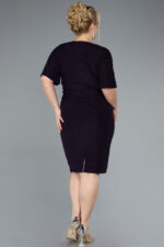 Kısa Kol V Yaka Midi Büyük Beden Davet Elbisesi ABK39931 - Görsel 2