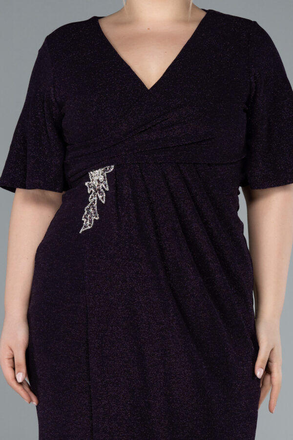 Kısa Kol V Yaka Midi Büyük Beden Davet Elbisesi ABK39931 - Görsel 3