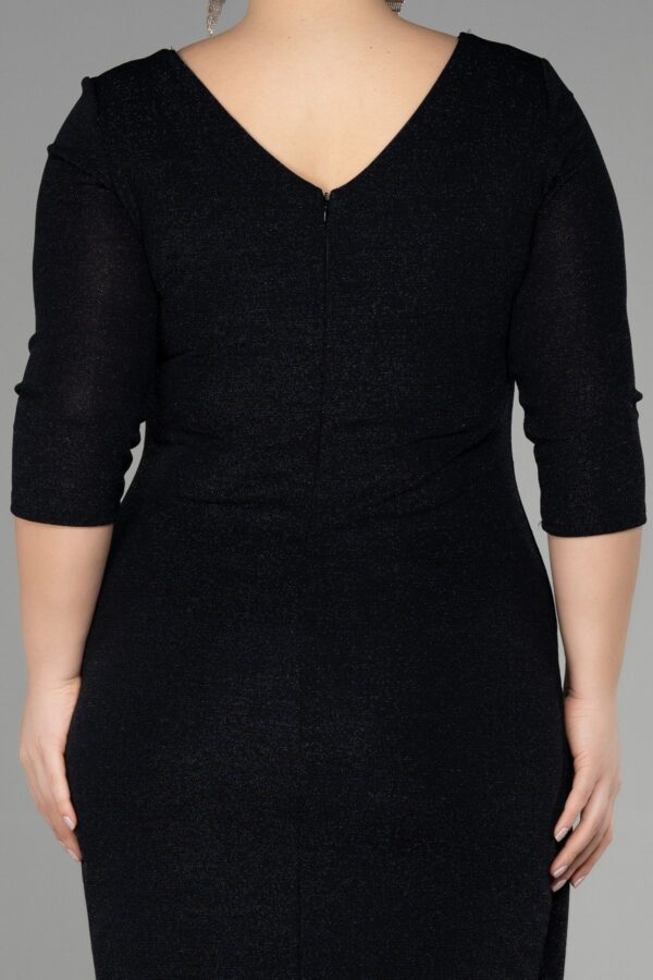 Siyah Kapri Kol Midi Simli Büyük Beden Davet Elbisesi Abk39922 - Görsel 4