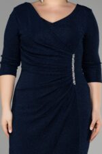 Siyah Kapri Kol Midi Simli Büyük Beden Davet Elbisesi Abk39922 - Görsel 7