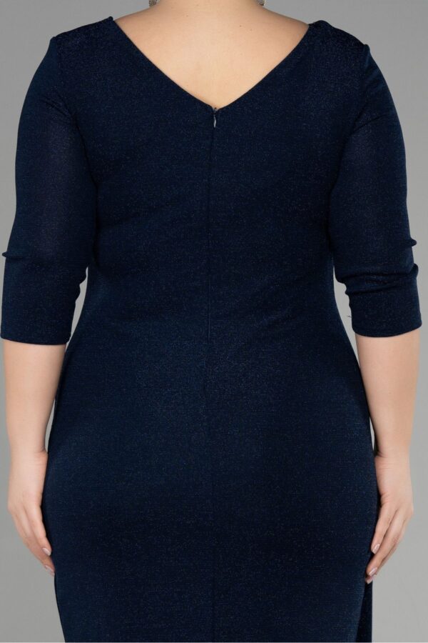 Siyah Kapri Kol Midi Simli Büyük Beden Davet Elbisesi Abk39922 - Görsel 8