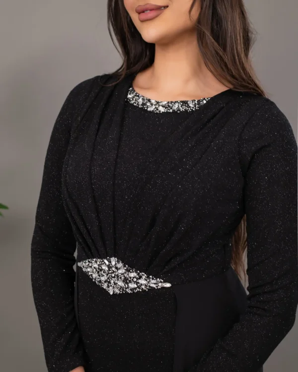 Siyah Uzun Şifon Pelerinli Taş Detaylı Tesettür Abiye ABU39842 - Görsel 4